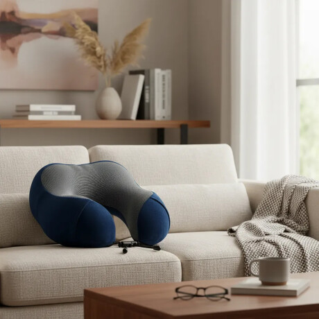 Almohadón De Viaje Viscoelástico Cervical C/Memoria Afelpado Azul