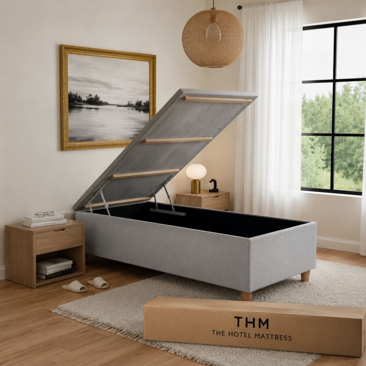 Box Baúl Sommier 1 Plaza HAMPTONS Smartbox 90X190 - Gris 