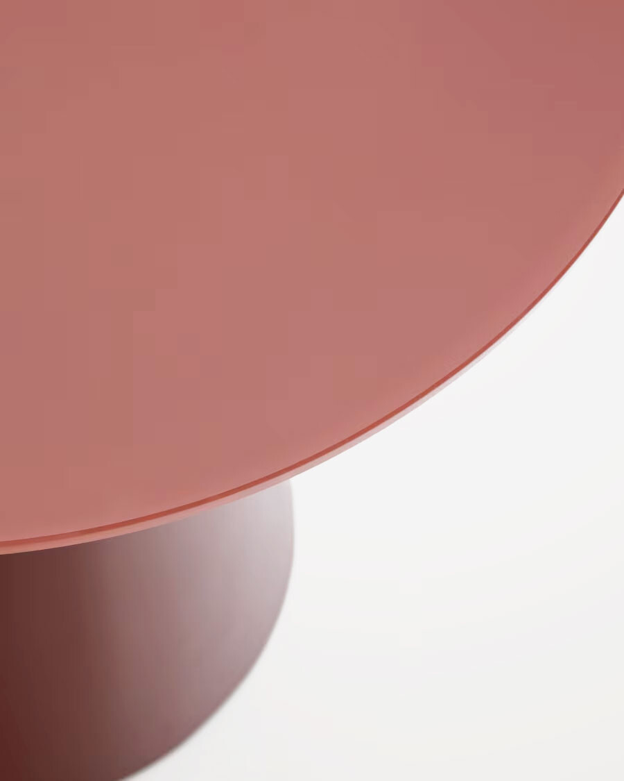Mesa auxiliar Wilshire cristal templado glaseado y acero acabado pintado terracota mate Ø50cm