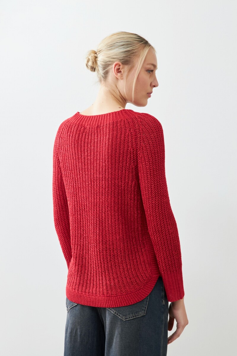 Sweater cinta con ruedo curvo rojo