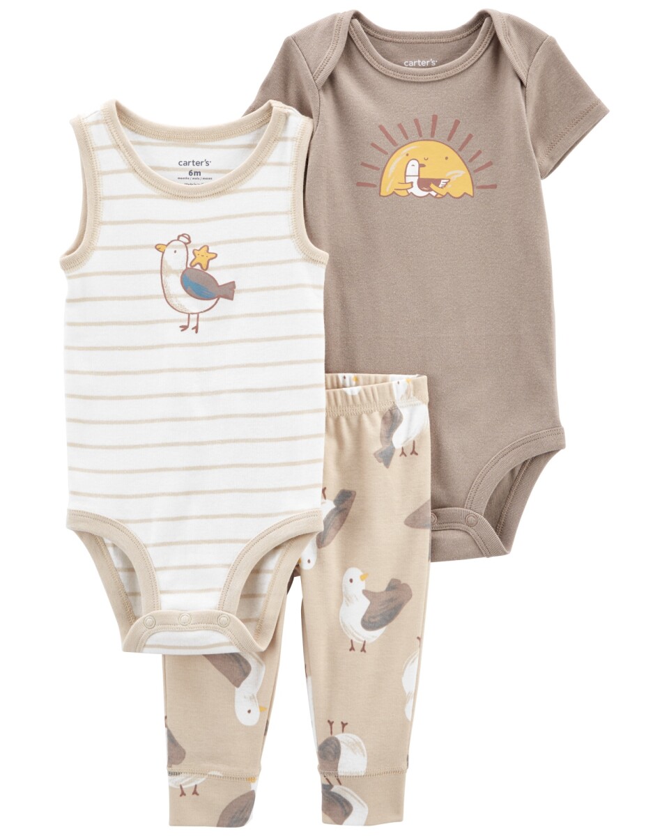 Set Carters 3 Piezas Pantalón y 2 Bodies Algodón Pájaro - KHAKI 