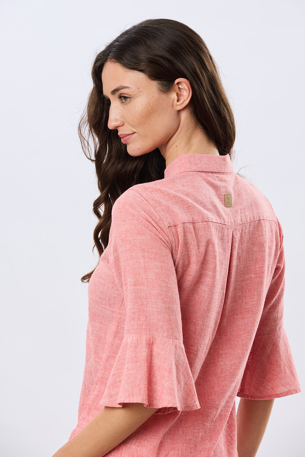 CAMISA DE LINO CON VOLADOS Ladrillo