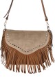 Cartera con flecos y solapa Tostado