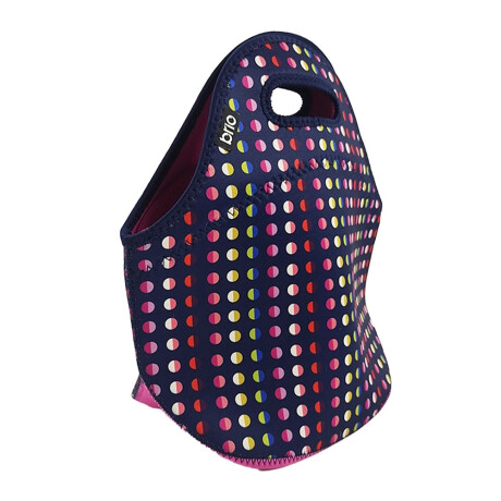 Lunchera de Neopreno Brio Bolso Térmico Bebida Comida c/ Asa Azul Lunares Multicolores