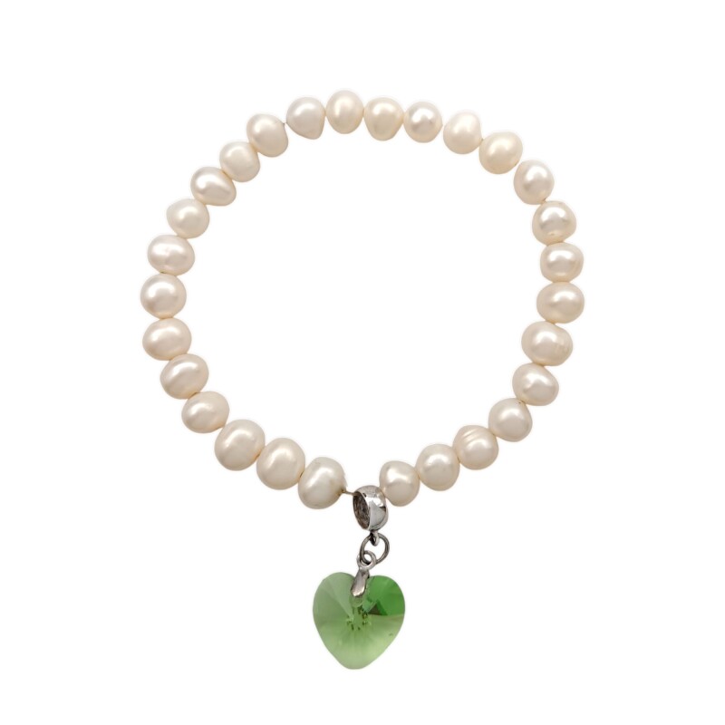 Pulsera de perlas y Corazón de Swarovski-Plata 925-Perlas Españolas y Swarovski-PU3822 conpiedra