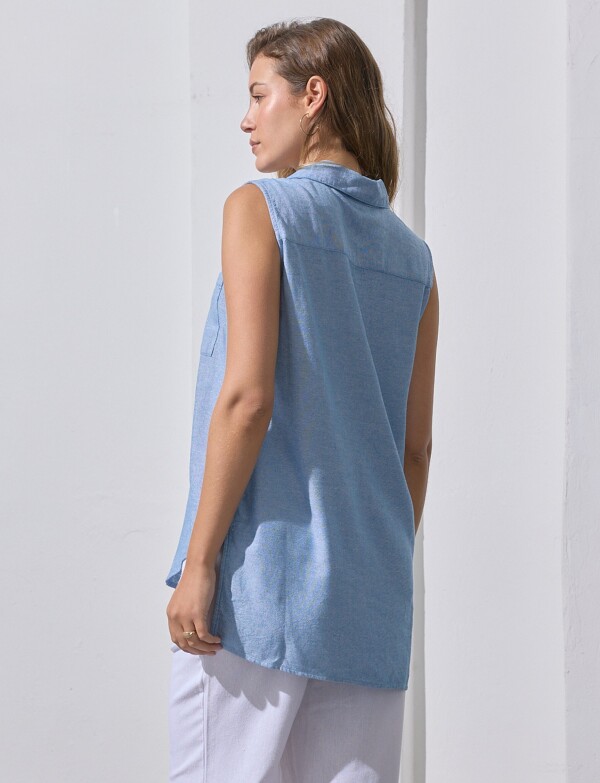 Camisa Lino CELESTE OSCURO