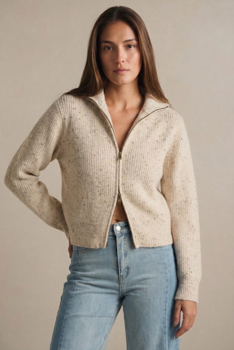 Cardigan Lana Cierre - Beige Melange 