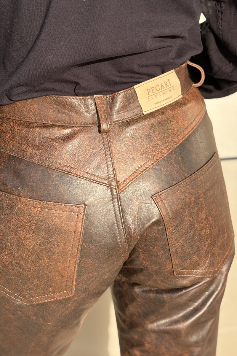 Leather Pant Marron gastado