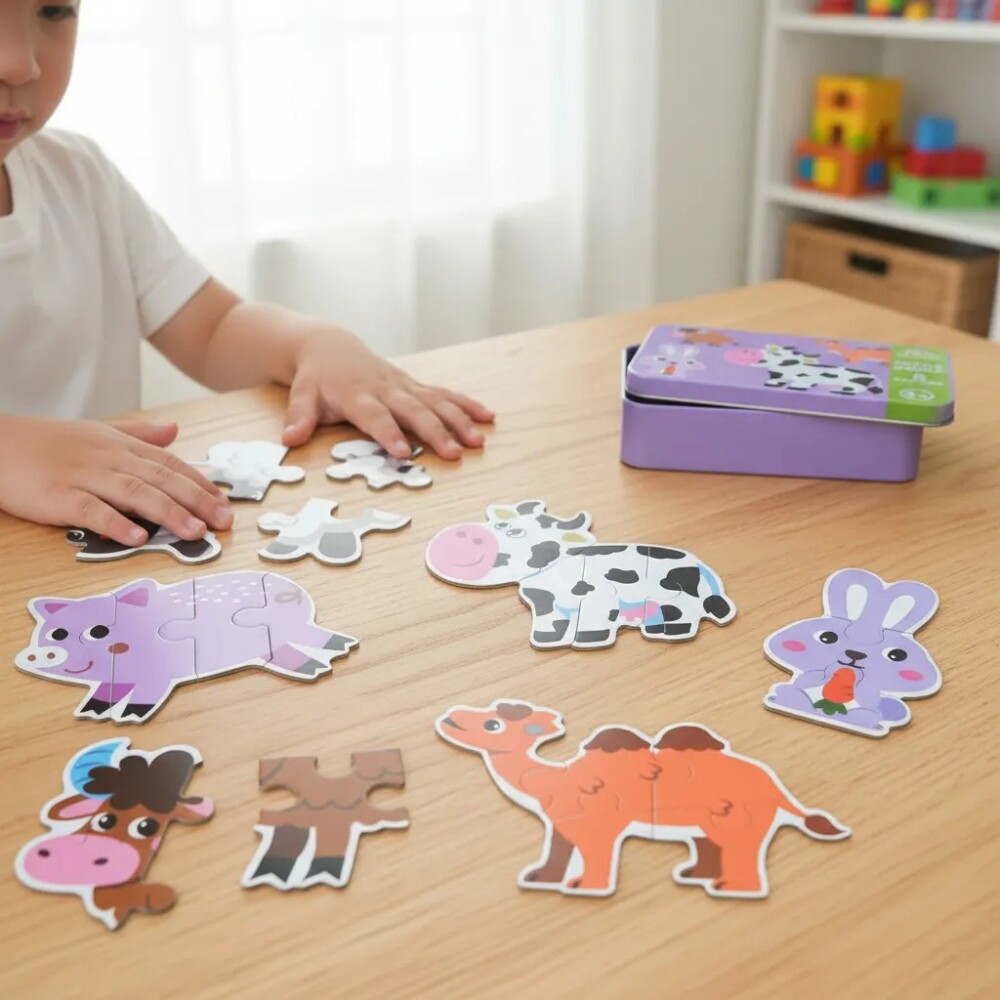 Puzzle divertido en lata granja