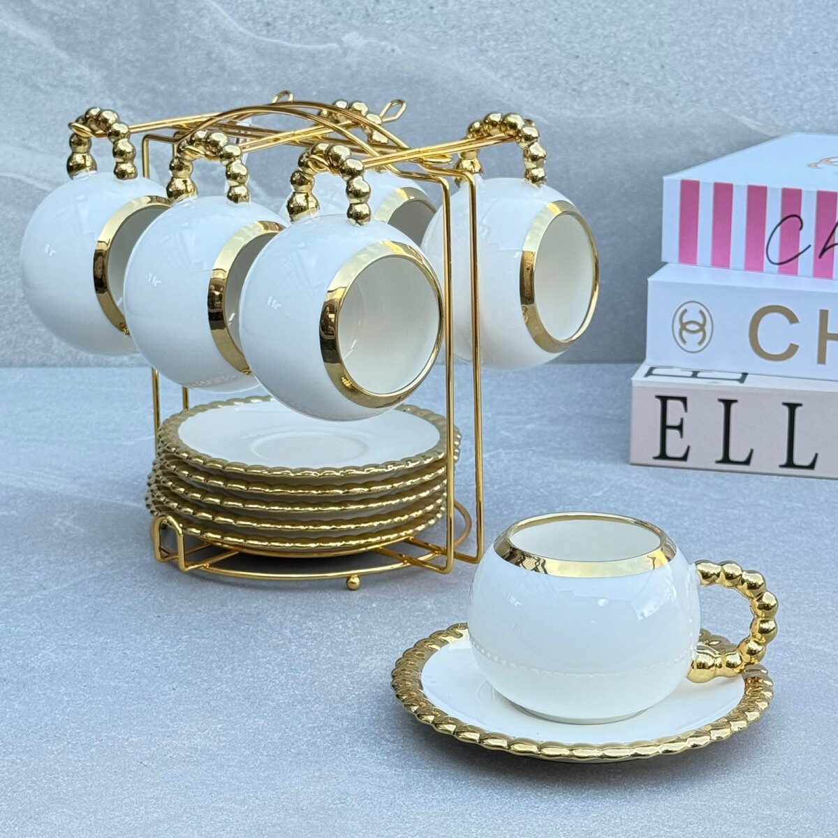 Juego De Tazas y Platillos Cerámica Café C/ Soporte 150 ml. 