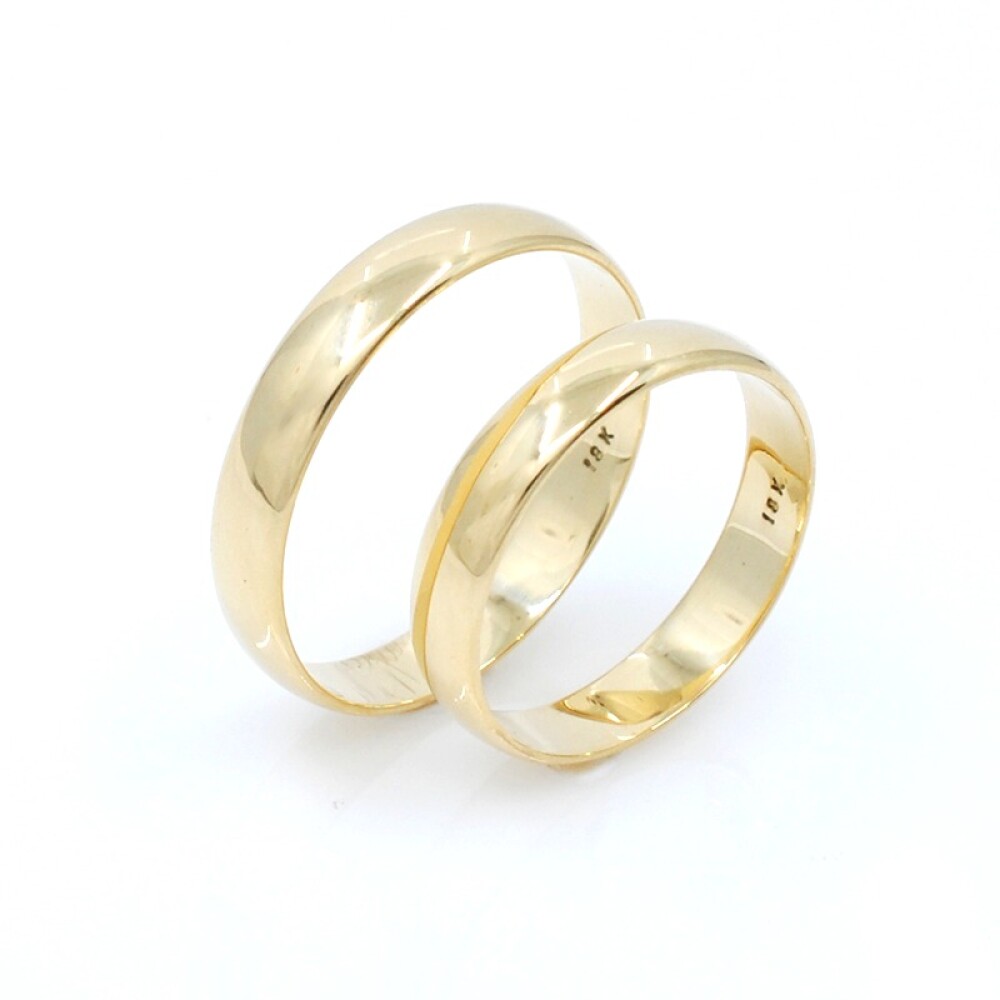 Par de alianzas oro 18K amarillo bombé clásico 4 mm Par de alianzas oro 18K amarillo bombé clásico 4 mm