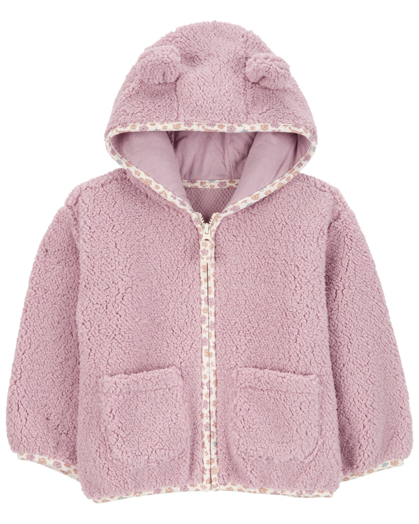 Campera de sherpa, con capucha, rosada Sin color