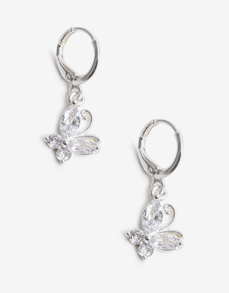 Aros Argollas Cubic zirconia Aros Argolla Mariposa Cubic Zirconia - Plateado