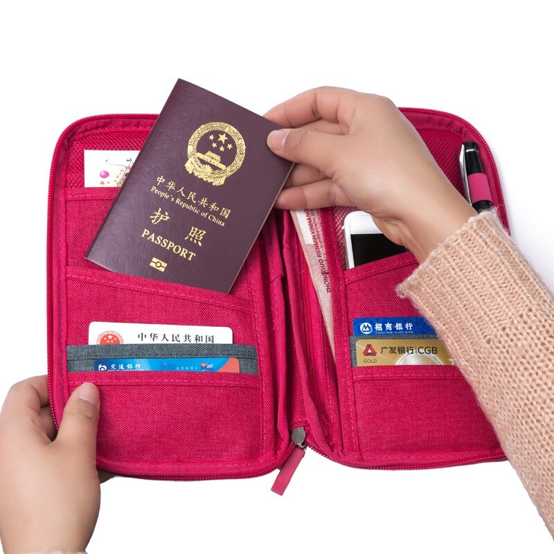 Porta documentos para pasaporte viaje fucsia