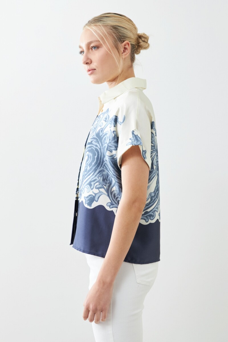 Camisa estampada manga corta azul
