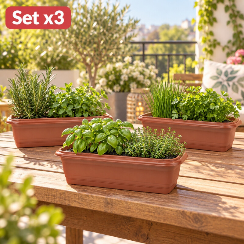 Set x3 Maceta rectangular 3 lts MARRON
