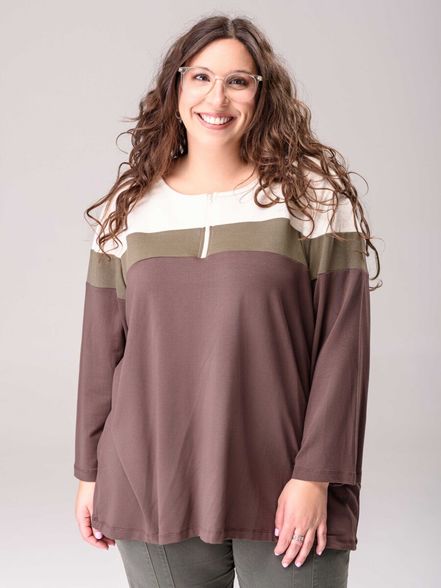 Remera cierre Beige |verde| chocolate