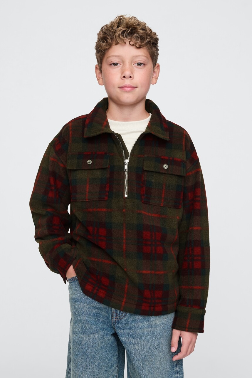 Buzo Medio Cierre Niño Green Red Plaid