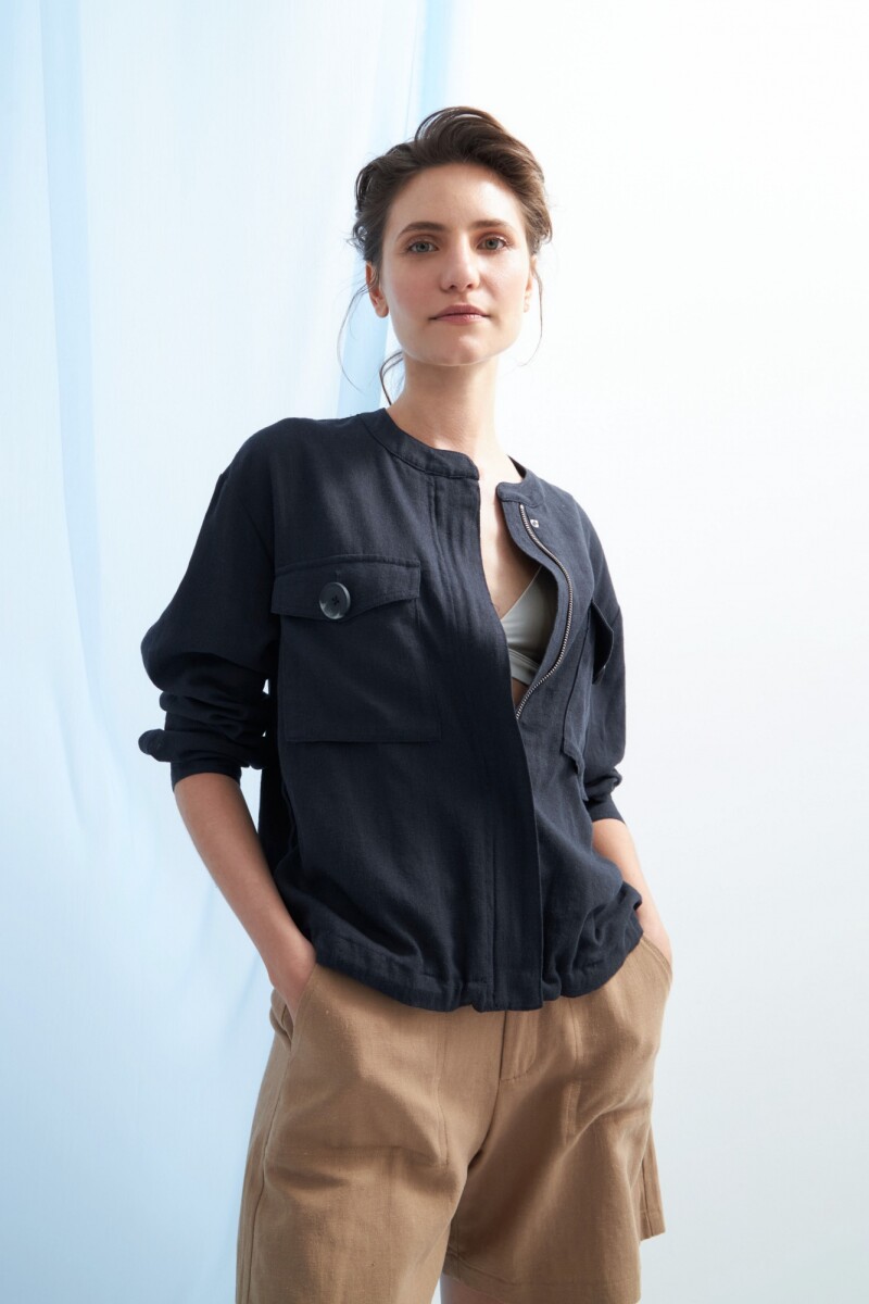 Chaqueta bomber de lino - azul marino 