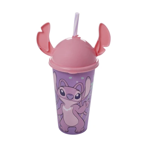Vaso Plástico Milk Shake con Forma y Pajita Stitch 500 ml ROSA