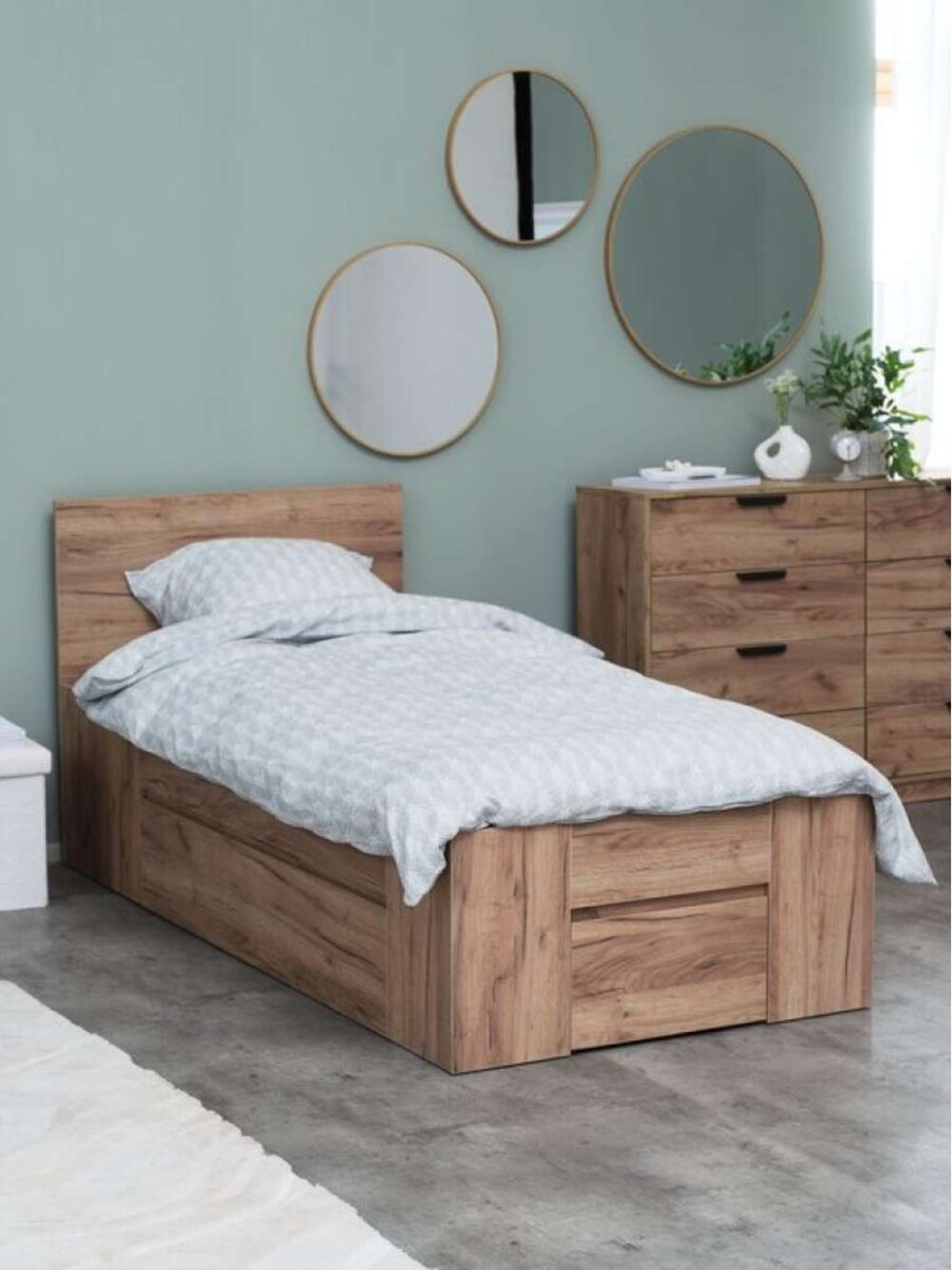 Estructura De Cama 90X190 Limfjorden 2 Cajones - Roble Natural 