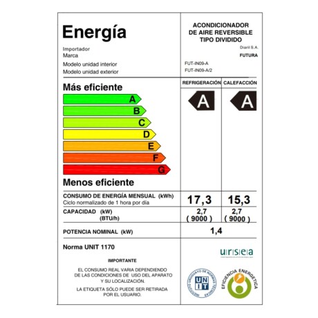 Aire Acondicionado Futura 9000 Btu Inverter Fut-in09-a Aire Acondicionado Futura 9000 Btu Inverter Fut-in09-a