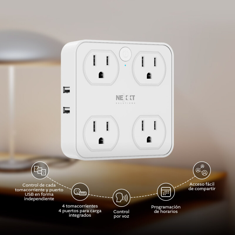 PROTECTOR DE SOBRETENSIÓN SMART,2 PUERTOS USB PARA CARGA,CONTROL POR VOZ 001