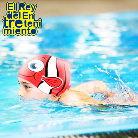 Gorra Natación Infantil Silicona Animales P/Piscina Rojo