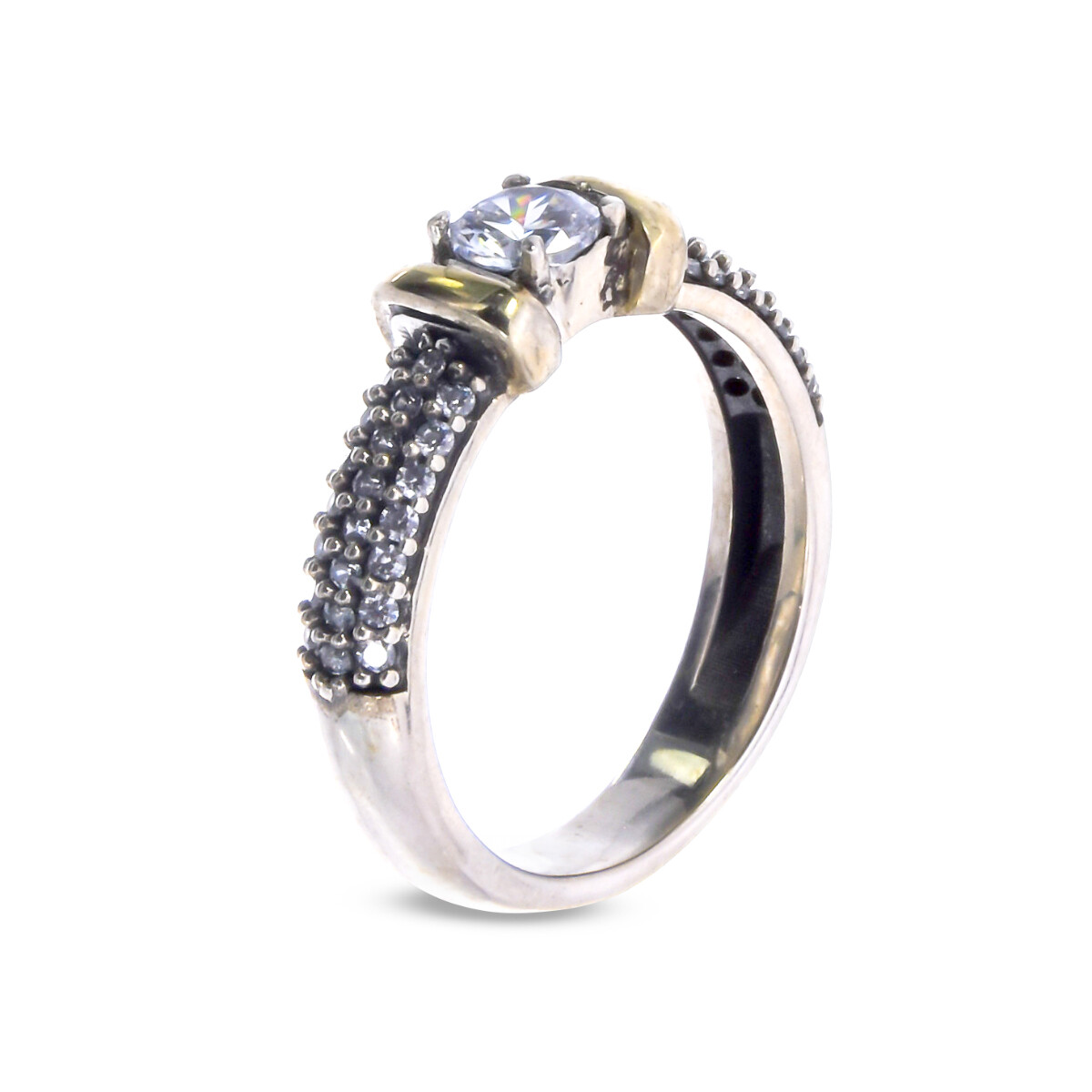 Anillo de plata 925, double en oro 18 ktes y circonias. 