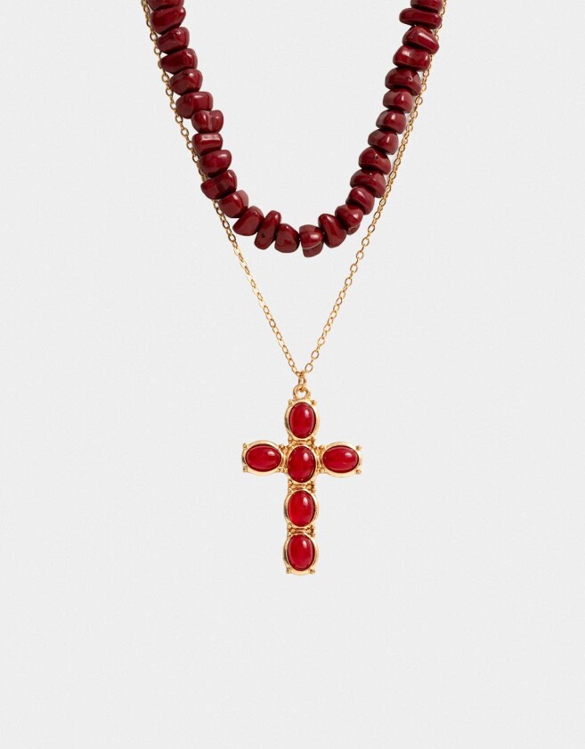 Collares Cortos Religioso Collar Corto Con Cruz - Dorado
