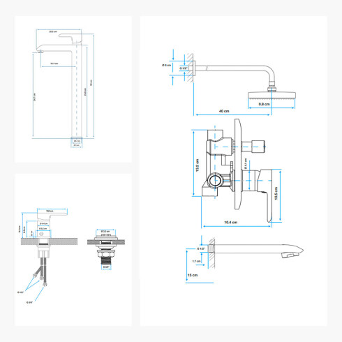 JUEGO DE GRIFERIA COMPLETO. INCLUYE DUCHA EMBUTIDA, VISTA, LAVATORIO ALTO Y BIDET ORO SEMI MATE AQUALIA 000