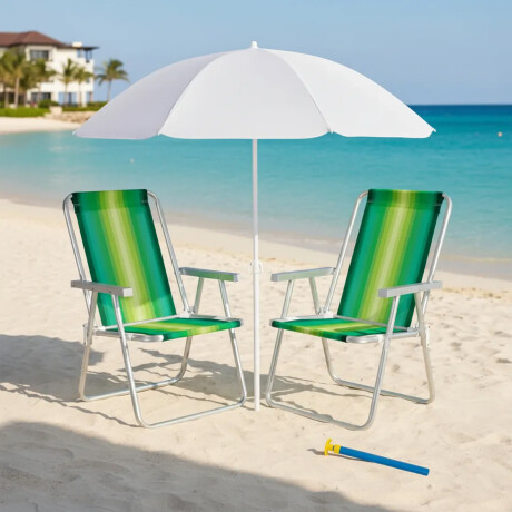 Set Sillas x2 Alum 120Kg + Sombrilla + Saca Arena Playa MOR Verde
