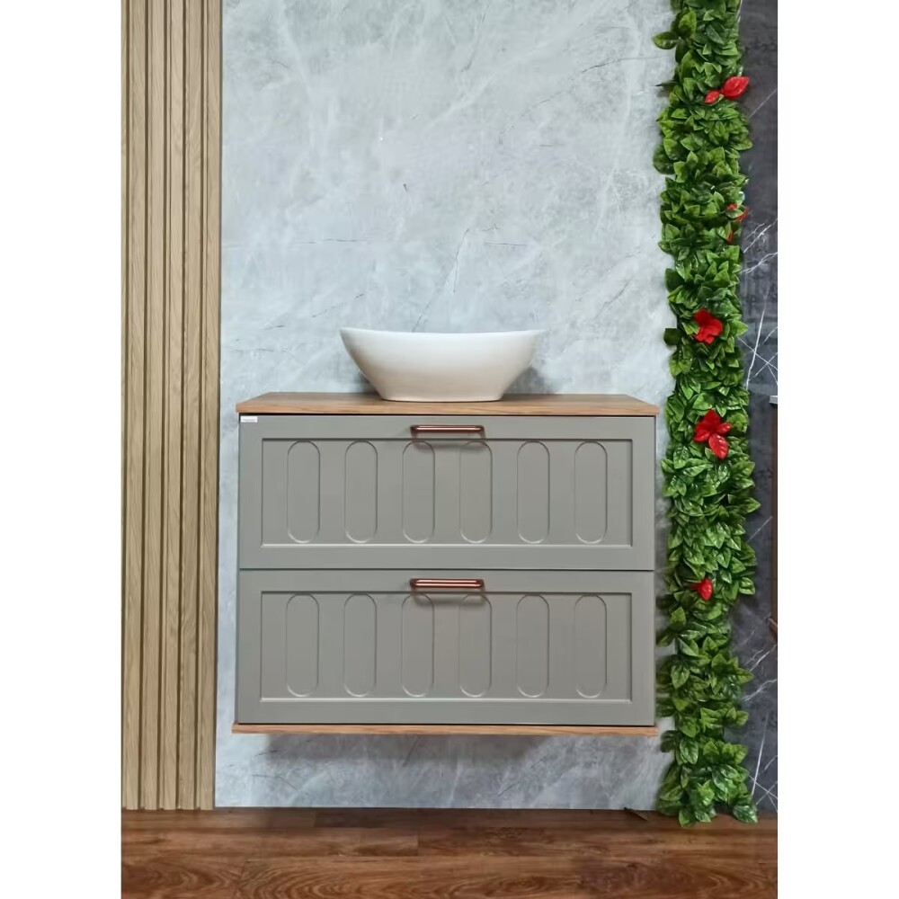 Mueble de baño suspendido Milena 78 cm Avellana/Catedral con bacha Mueble De Baño Suspendido Milena 78 Cm Avellana/catedral Con Bacha