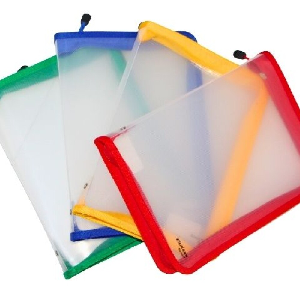 SOBRE YIL CON CIERRE DE COLOR B5 5977 TAPA TRANSPARENTE COLOR ROJO