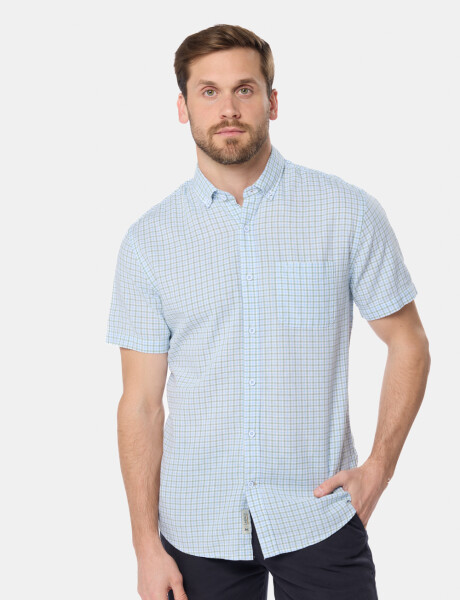 CAMISA CUADROS DE LINO Celeste