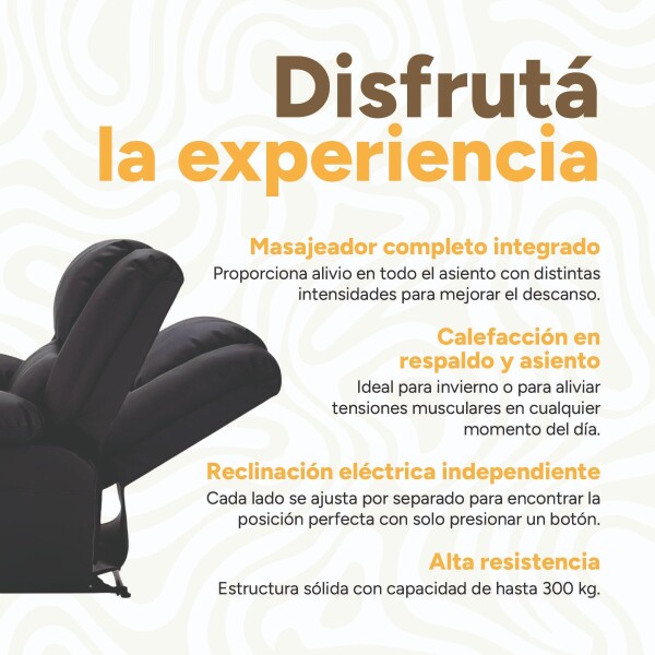 Sofá Sillón 2 Cuerpos Reclinable Masajeador Electrico Living Color Variante Negro