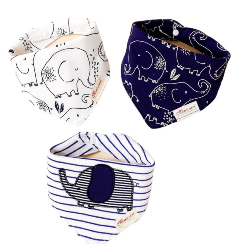 Set baberos bandana x3 elefante azul