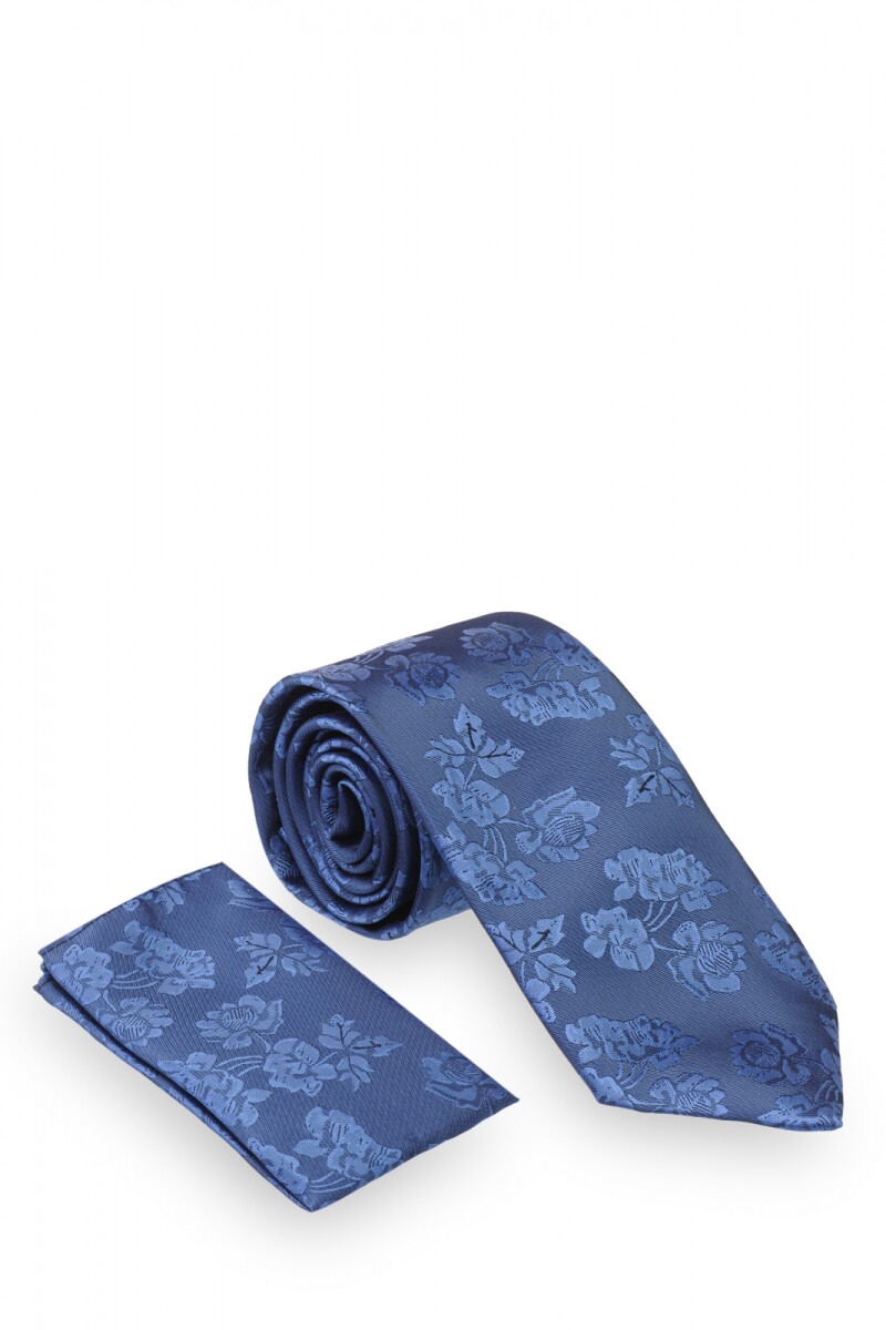 Corbata con pañuelo 8 cm Azul