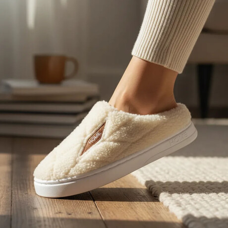 Set Invierno Pantuflas Unisex Antidesliz +Calienta Cama 1Pza Natural