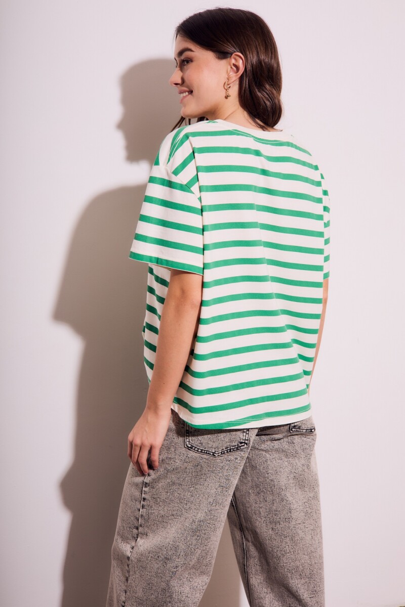 Remera Algodon Lavado Rayada Verde Verde