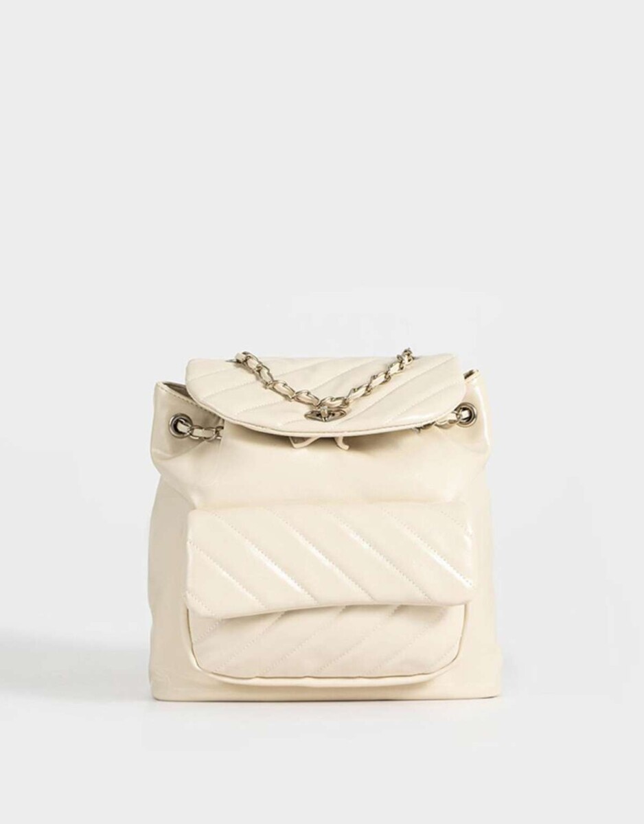 Mochila Puffy Con Solapa - Blanco Crudo 