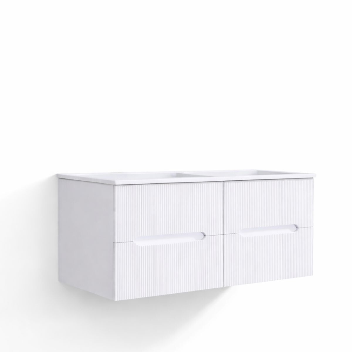 Mueble De Baño Suspendido Blanco Ripado 120 Cm Con Doble Bacha 