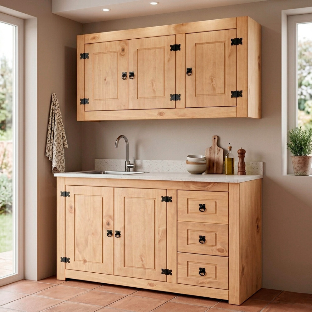 MOSTRADOR DE COCINA 2 PUERTAS Y 3 CAJONES/ COLOR CERA TEQUILA Mostrador De Cocina 2 Puertas Y 3 Cajones/ Color Cera Tequila