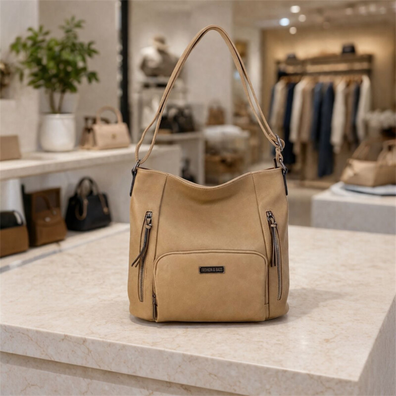 Cartera de Dama con Bolsillos de Eco Cuero Arena