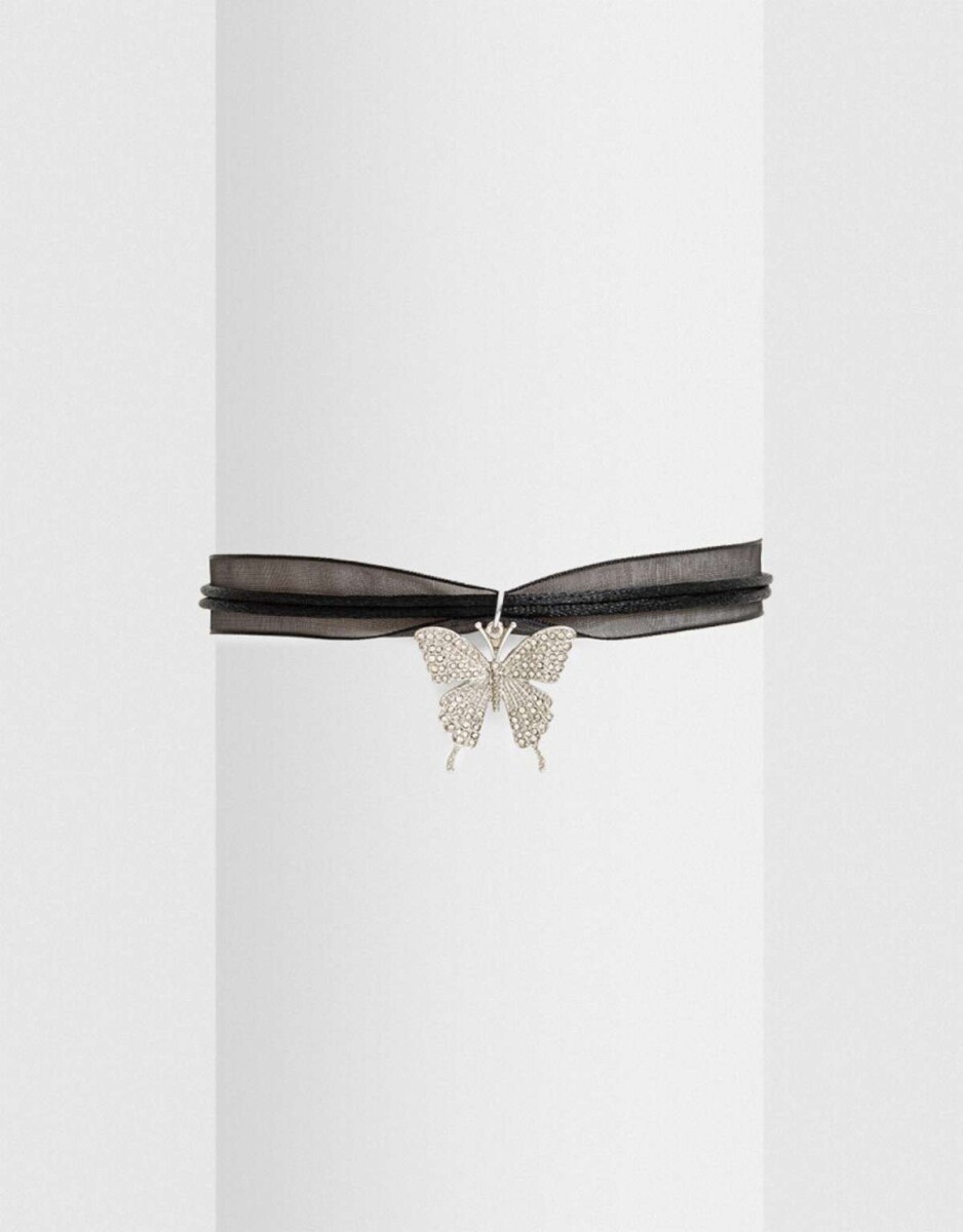 Choker Cinta Con Mariposa - Plateado 