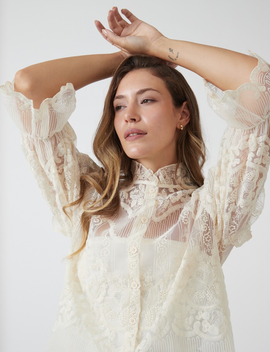 Blusa Tul Bordado - Beige Claro 