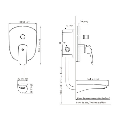 Griferia De Ducha De Empotrar Monocomando Cromo Fv. Complementar Con Fv-Base-Universal 000