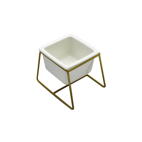 MACETA CERAMICA RECT. C/BASE 8x8x9CM BLANCO/DORADO MACETA CERAMICA RECT. C/BASE 8x8x9CM BLANCO/DORADO