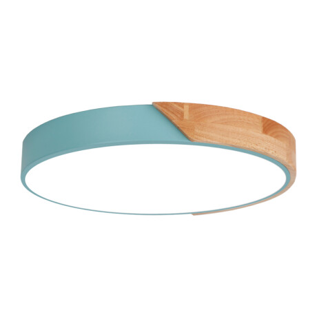 Plafón Led circular en madera y aluminio 30cm Celeste agua