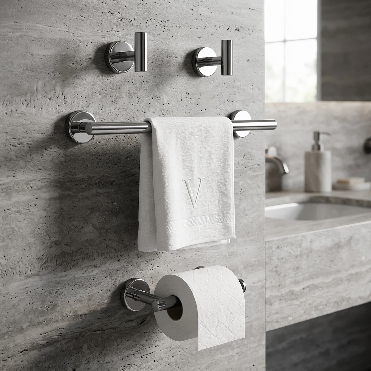 Set Accesorios De Baño Juego De 4 Piezas De Acero Inoxidable Percha Organizador Imback Color Plateado 